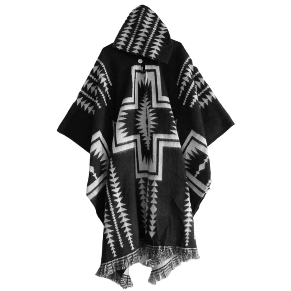 8675 Del Mex Mexican Knit Poncho Sarape Western Vintage Hippie Shawl